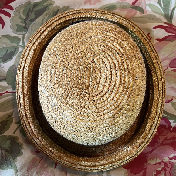 SUNDANCE Woven Straw Hat Curled Brim Black Gross-grain Ribbon Vtg Vibe Feminine - Picture 6 of 16